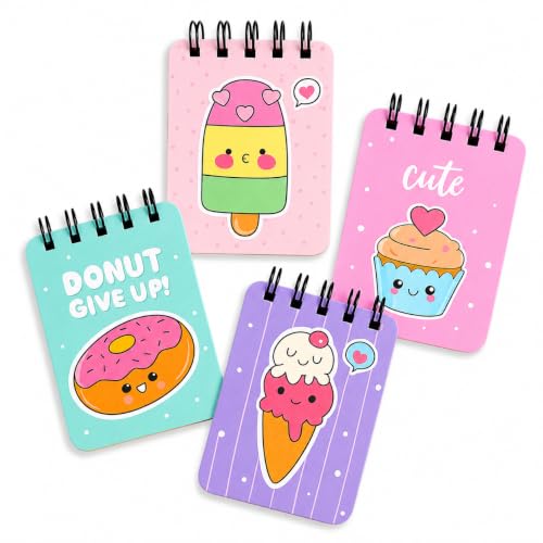 Image of Pocket-Size Notepad (Pack of 4) 100 Pages, Mini Memo Pads for Daily Notes, Lists, Work & Journaling (7x12 cm) Notepad for Office - Dessert Dreams