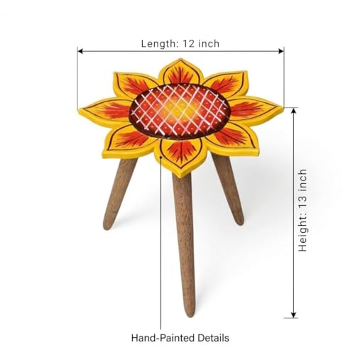 Image of Beautiful Antique Wooden Fold-able Side Table /End Table /Plant Stand /Stool Living Room Kids Play Furniture Table Round Sunflower Shape