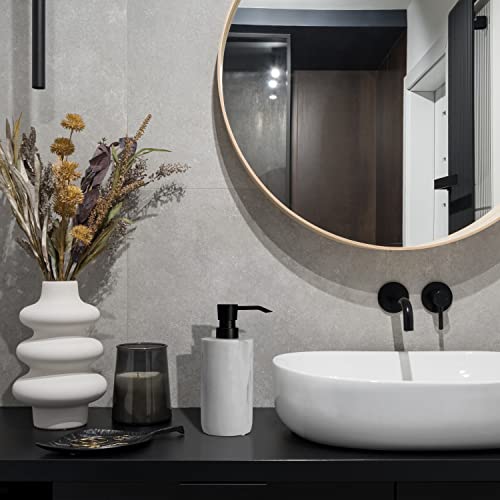 Essentra Home White Marble Soap Dispenser With Black Pump, Refillable Liquid Soap Dispenser For Bathroom & Kitchen. 16 Oz. Capacity. #TOP3