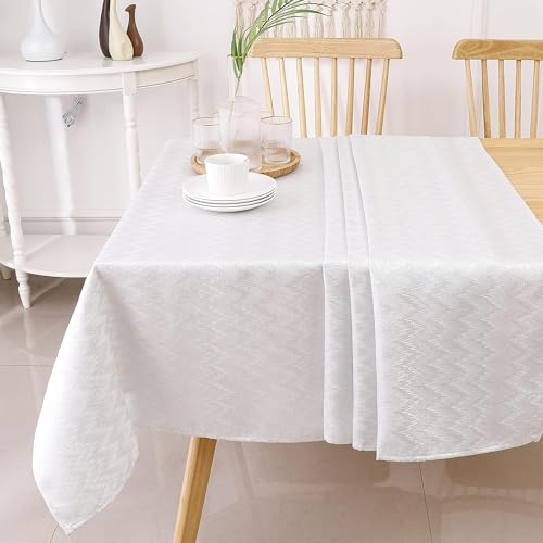 Majestic Giftware Polyester Tablecloths for Rectangle Tables | (70/120) - TC1355 Jacquard Zigzag Silver Print Hem Stitch Dining Table Cover | Decorative Washable Tablecloth for Kitchen, Dining