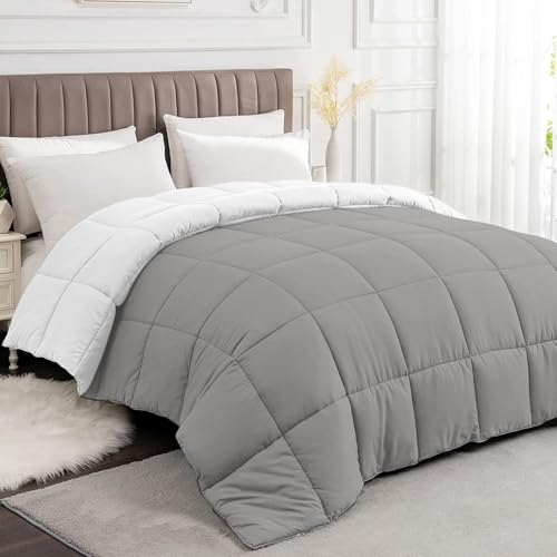 Image of Razzai All-Season Comforter 220 GSM | Super Soft Fluffy & Lightweight Comforter Double Bed Comforter (92 inch x 106 inch Inches /233cm x 269cm) - King Size Comforter |Silver /White