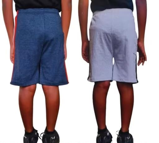 Image of Kids Cotton Blend Shorts Pack of 2 | Breathable Summer Casual Shorts for Boys & Girls with Drawstring Waist, Side Piping, Soft Fabric, Playwear & Outdoor Comfort