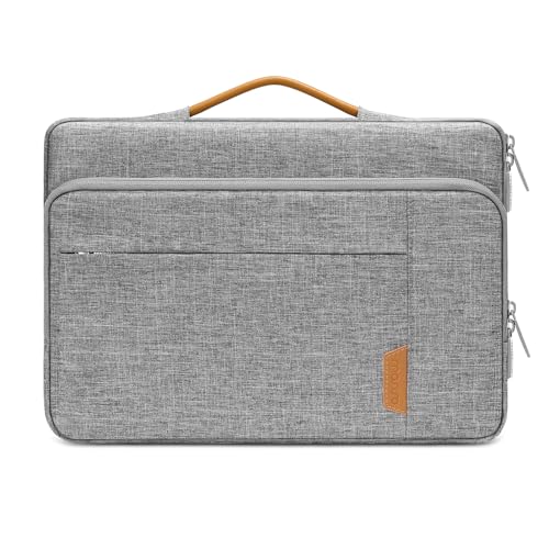 MOSISO 360 Protective Laptop Sleeve Bag Compatible with MacBook Air/Pro, 13-13.3 inch Notebook, Compatible with MacBook Pro 14 inch M4 M3 M2 M1, Side Open Bag Case with Raised Pocket&Handle&Belt, Gray