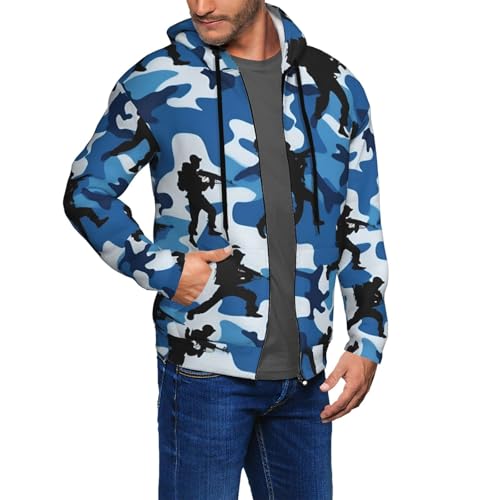 Sweat à capuche extensible homme hoodie bleu camouflage confortable