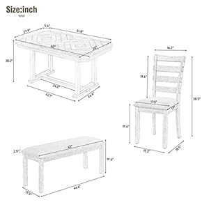 Dining Table Set for 6, Rectangular Dining Table with Upholstered Chairs and Bench, 6-Piece Table Set for Dining Room and Kitchen, Retro Dining Room Table Set with Bench, 4 Chairs, Natural Wood Wash Dining Table Set for 6 Rectangular Dining Table with Upholstered Chairs and Bench 6 Piece Table Set for Dining Room and Kitchen Retro Dining Room Table Set with Bench 4 Chairs Natural Wood Wash