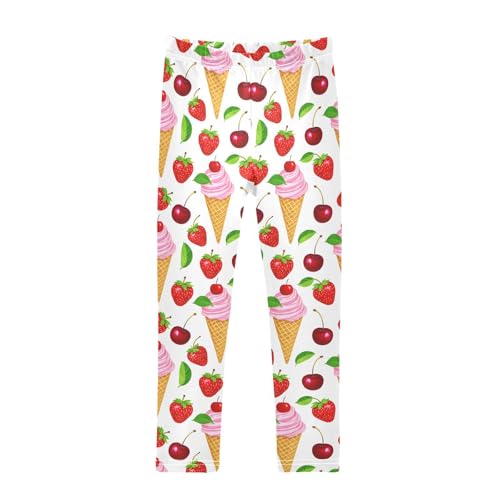 ALAZA Girls' Leggings Children's Yoga Pants Skinny Printed Dance Strawberry Cone Cherry Comfortable 4T