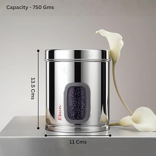 Image of Ebun Stainless Steel See Through Small Containers | Stainless Steel Container with Lid | Steel Kitchen Containers Set | Steel Airtight Container | 750 Gms Capacity | Pack of 6