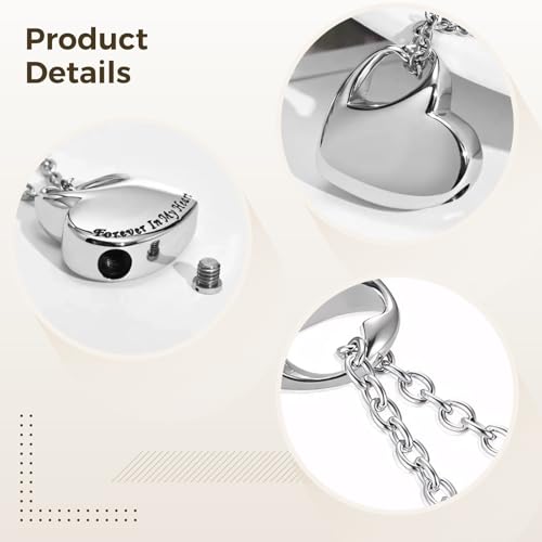 Homaisson Cremation Urn Necklace for Ashes, 3-Pack Heart-Shaped Memorial Urn Jewelry Set with Adjustable Stainless Steel Chain, Engraved Keepsake Pendant for Loved Ones3