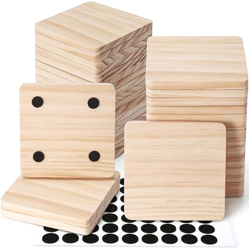 36 Pieces Unfinished Wood Coasters, GOH DODD 4 Inch Wooden Blanks with Foot Pads for Crafts Laser Engraving Wood Burning Staining Painting Decoupage Wedding Housewarming Gifts Education, Square