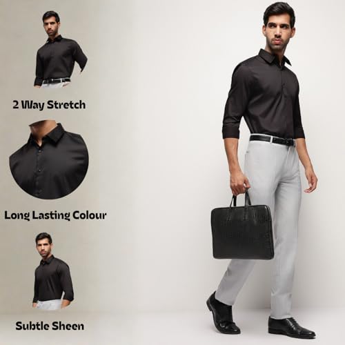 Image of SUBTRACT Men's Slim Fit Solid Spread Collar Cotton Satin Evening Shirt | Stylish Men's Wear Shirt for Office or Party