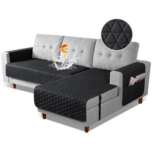 Image of TAOCOCO Sectional Couch Covers 100% Waterproof L Shaped Sofa Covers for Right Hand Facing Chaise Lounge, 2 Pieces Couch Cover L Shape Furniture Protector Slipcover for Pets Kids, Small /Black