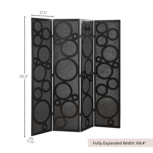 Roundhill Furniture Tavari 4-Panel Room Divider, Decorative Folding Freestanding Privacy Screen, Black by Roundhill Furniture - Image 2