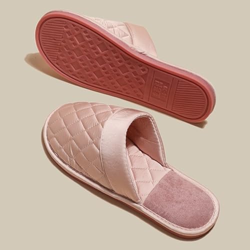 Satin Couple Home Slippers for Spring & Autumn, Indoor Closed-Toe Bedroom Slip-ons with Rhombic Pattern4