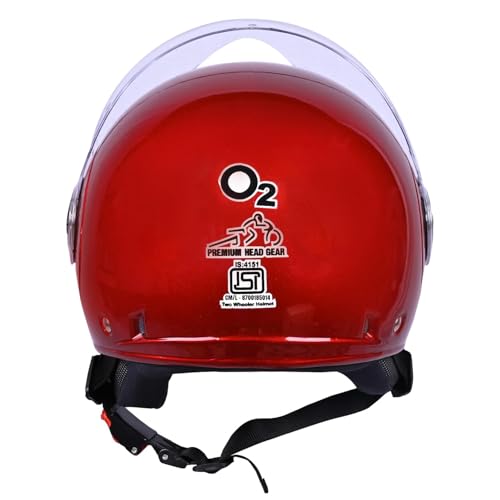 Image of O2 Open Face / Half face Helmet Unisex for Bike Women Men ISI Certified with Clear Visor Smooth Finish Lightweight & Compact (W. Red, 580mm Medium)