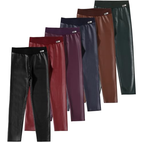 6 Pack Girls Leggings Faux Leather Legging for Girls High Waisted Stretch Pants Kids PU Leather Pants Tight