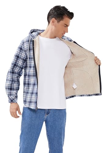 Elesuit Men's Full Zip Fleece Flannel Jackets Shirt Plaid Cotton Hoodies Soft Warm Coat for Men with Hood