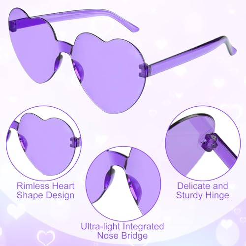 14 Pack Heart Shaped Sunglasses for Women Rimless Heart Glasses Bulk Mardi Gras Candy Color Sunglasses for Party3