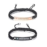 JewelryWe Schmuck 2pcs Lederarmband mit Gravur, Edelstahl Leder Poliert geflochten Partnerarmband Freundschaftsarmband Paar Armband Armreif für Herren Damen, Schwarz Rosegold