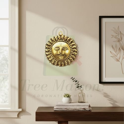 Image of Brass Sun | Weight - 800 G Approx | 6 Inch Approx | Brass Surya Wall Hanging | Home Decor | Sun for Vastu | Sun Idol Face for Positivity at Home & Office