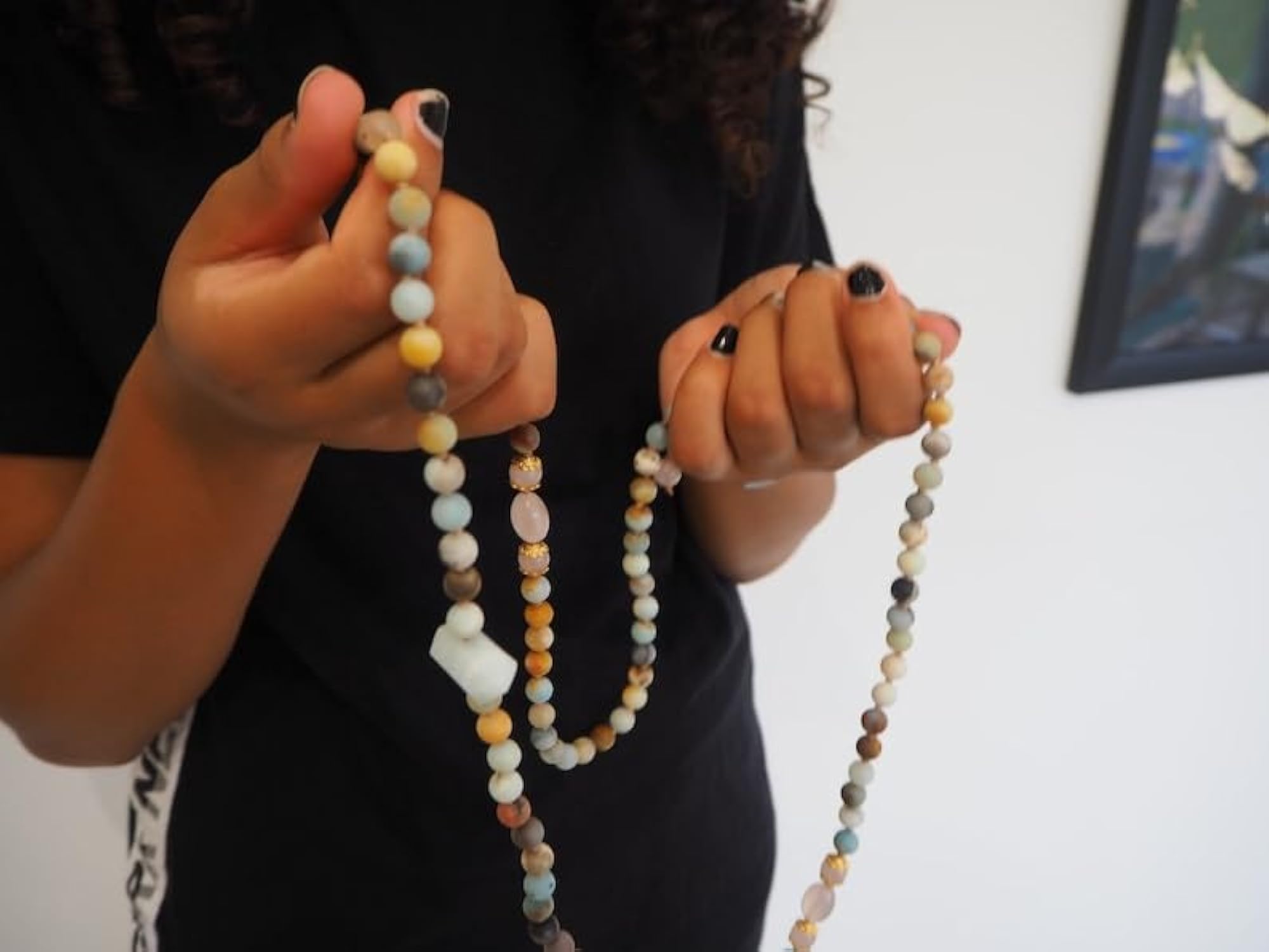 Natural Amazonite & Rose Quartz 108+1 Beads Handmade Prayer Mala Necklace