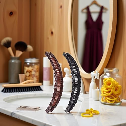 Pack de 2 pinzas grandes para cabello largo negras y marrones miniatura 2