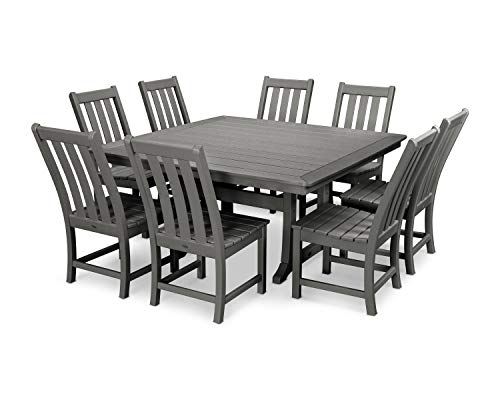 Polywood Heavy Duty HDPE Dining Set Vineyard 9-Piece Dinette Set, Slate Grey