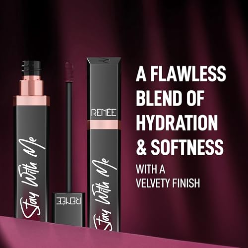 Image of RENEE Stay With Me Matte Transferproof Liquid Lipstick- Thirst of Wine | Waterproof & Smudge-proof | Bold Pigment, Lightweight & Long-lasting | With Hyaluronic Acid & Vitamin E | 6 ml