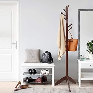 Tangkula Wood Tree Coat Rack Freestanding, Entryway Coat Stand with 11 Hooks & Stable Tri-Legged Base, Elegant Coat Hall Tree Coat Hanger Stand for Home Office Hallway Entryway Tangkula Wood Tree Coat Rack Freestanding Entryway Coat Stand with 11 Hooks Stable Tri Legged Base Elegant Coat Hall Tree Coat Hanger Stand for Home Office Hallway Entryway