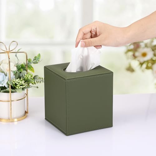Sumnacon Square Tissue Box Cover with Magnetic Bottom,PU Tissue Box Holder - 2