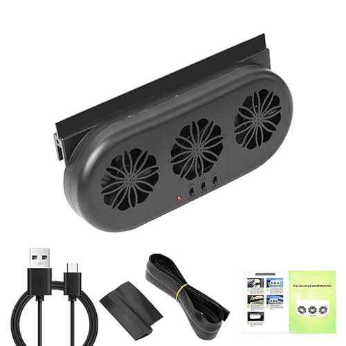 Generic Solar Powered Car Exhaust Fan USB, Car Exhaust Fan, 3 Fans 2 Levels Low Noise Solar Car Window Fan, 12v Car Radiator Fan Energy Saving Air Vent Radiator Air Purifiers, for Trucks, RVs, Sedans, PN0LCRIWQHP75QYLLMBB
