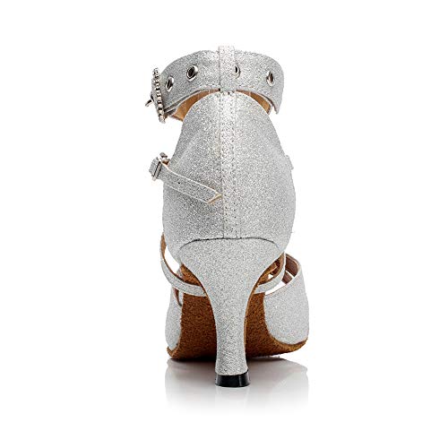 HIPPOSEUS Women Glitter Ballroom Dance Shoes Ankle Strap Latin Salsa Performance Dance Shoes,Model QJW2
