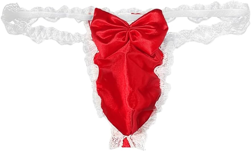 Valentines Lingerie For Men, Satin Lace Sexy Underwear, Sissy Panties Femboy, Bow Girly Thong