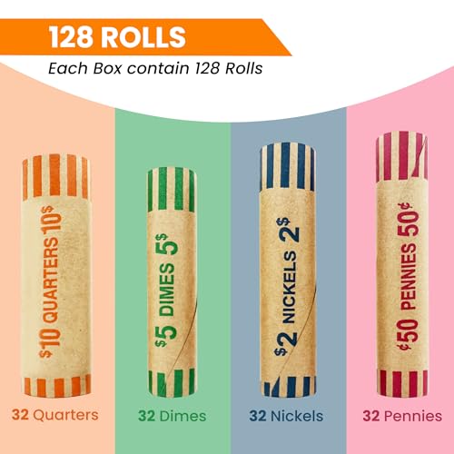 Image of PM Company 128 Pcs Preformed Coin Wrappers Rolls Assorted ABA Color-Coded
