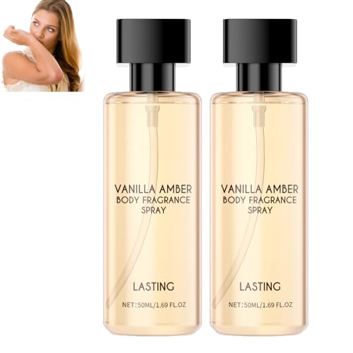 Vanilla Amber Body Fragrance Spray, Vanilla Hair & Body Mist, Travel Size Light Fragrance Long-Lasting Skin & Hair Care Spray, Refreshing Moisturising with Essential Oil, All-Day Freshness (2pcs)