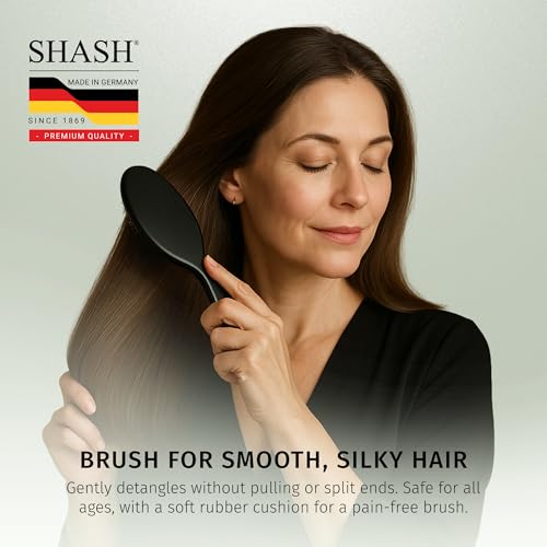 Image of SHASH Since 1869 Hand Made In Germany - Nylon, 100% First Cut Boar Bristle Brush Suitable For Normal to Thick Hair - Gently Detangles, No Pulling or Split Ends - Softens Improves Texture, (Medium)