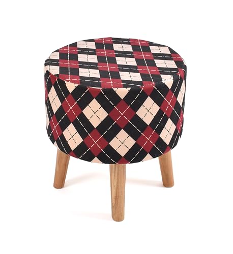 Image of NACIA Printed Ottoman Stool Set of 2 | Soft Cushioned Velvet Pouf Footrest with Wooden Legs | Decorative Seating Stool for Bedroom Living Room Home & Office (16x16x17 Inch, Maroon Cross)