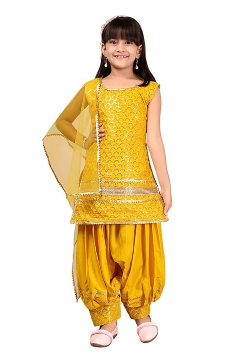 Image of Girls Ethnic Wear Embroidery Cotton Blend Kurti Patiala Set with Dupatta - Traditional Indian Outfit for Birthday Anniversary Festive Gift Occasion Gift Rakshabandhan Rakhi Diwali Wear
