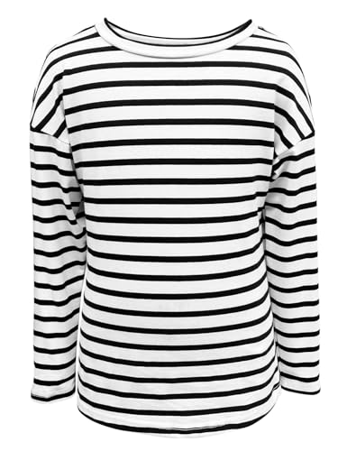 Fanway&EC Girls Casual Long Sleeve T Shirts Basic Crewneck Striped Tunic Blouses Tops4