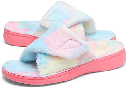 SOLLBEAM Fuzzy House Slippers With Arch Support Orthotic Heel Cup Sandals For Women