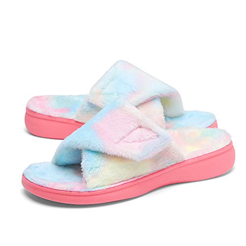 Image of SOLLBEAM Fuzzy House Slippers With Arch Support Orthotic Heel Cup Sandals For Women