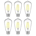 Ascher Vintage LED Edison Bulbs, 6W, Equivalent 60W, Non-Dimmable, Daylight 5000K, 700Lumens, ST58 Antique LED Filament Bulbs with 80+ CRI, E26 Medium Base, Clear Glass, Pack of 6