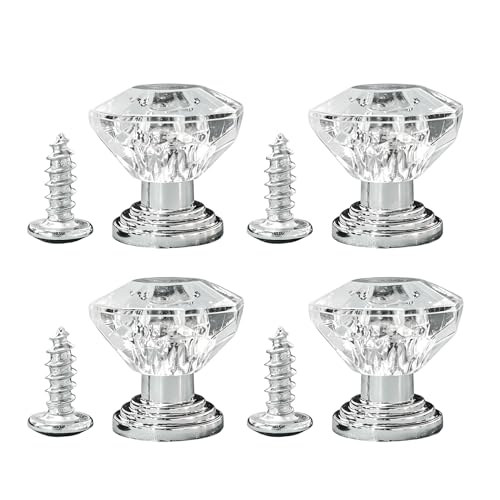 Elenviorina 4 Pack Cabinet Knobs 18mm Crystal Style Drawer Handles Acrylic Door Knobs for Wardrobe Dresser Kitchen Bathroom Cabinets with ScrewsAcrylic