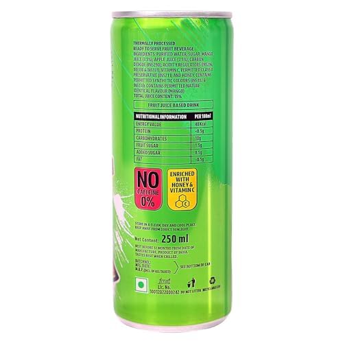 Image of Rio Raw Mango Bubbly Fruit Drink Can | Soft Drink | Exotic Fruit Juice + Fizz | Rich In Vitamin C and Honey | Pack of 24 | 250 ml