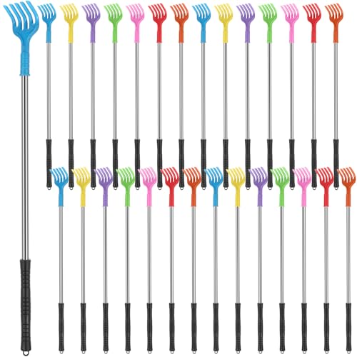Reallnaive 28 Pcs Back Scratchers Bulk Plastic Scratcher Long Handled Shoe Horn Stainless Steel Massage Tool for Itchy Backs and Putting on Shoes While Standing Women Men, Assorted Color