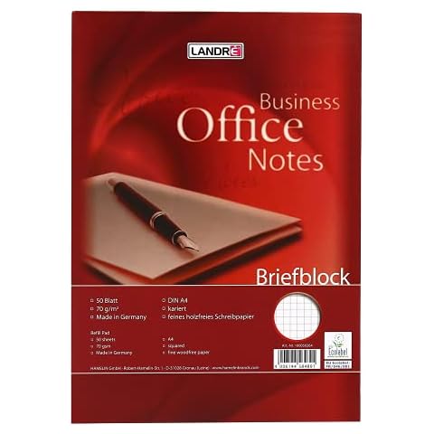 Landre Briefblock A4 kariert, Office Notes, 50 Blatt, 10 Stück Cover