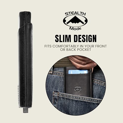 Stealth Mode Pop-Up Leather Wallet - RFID Blocking Front Slim Wallet for Men - Minimalist Napa Leather Men's Wallet With 8 Card Holders, ID Card Holder With Clear Window & Bills Pocket - (Black)4