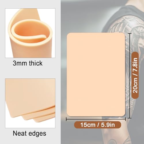 3mm Tattoo Practice Skins Kit, Includes 3PCS 3mm Soft Silicone Double Sides 7.4x5.6