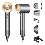 Brushless Powerful Hair Dryer, 1600W 110,000 RPM Fast Drying High Speed Blow Dryer with Negative Ion Technology, Portable Lightweight with Diffuser and Nozzle for Home Salon Travel, Grey