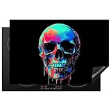 KitchenYeah© Herdabdeckplatte 80x52 cm Einteilig Küche Herdabdeckung Induktionsfeld Ceranfeld Herdabdeckplatten Vinyl Matte Aufrollbar Totenkopf - Graffiti - Blau - Farbenfroh