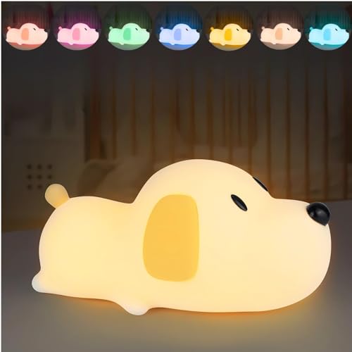 Image of One94Store Silicone Puppy Night Light for Kids | Rechargeable LED Lamp with Touch Sensor | 7-Color Cute Bedside Lamp for Baby & Kids Room Decor, Multicolor